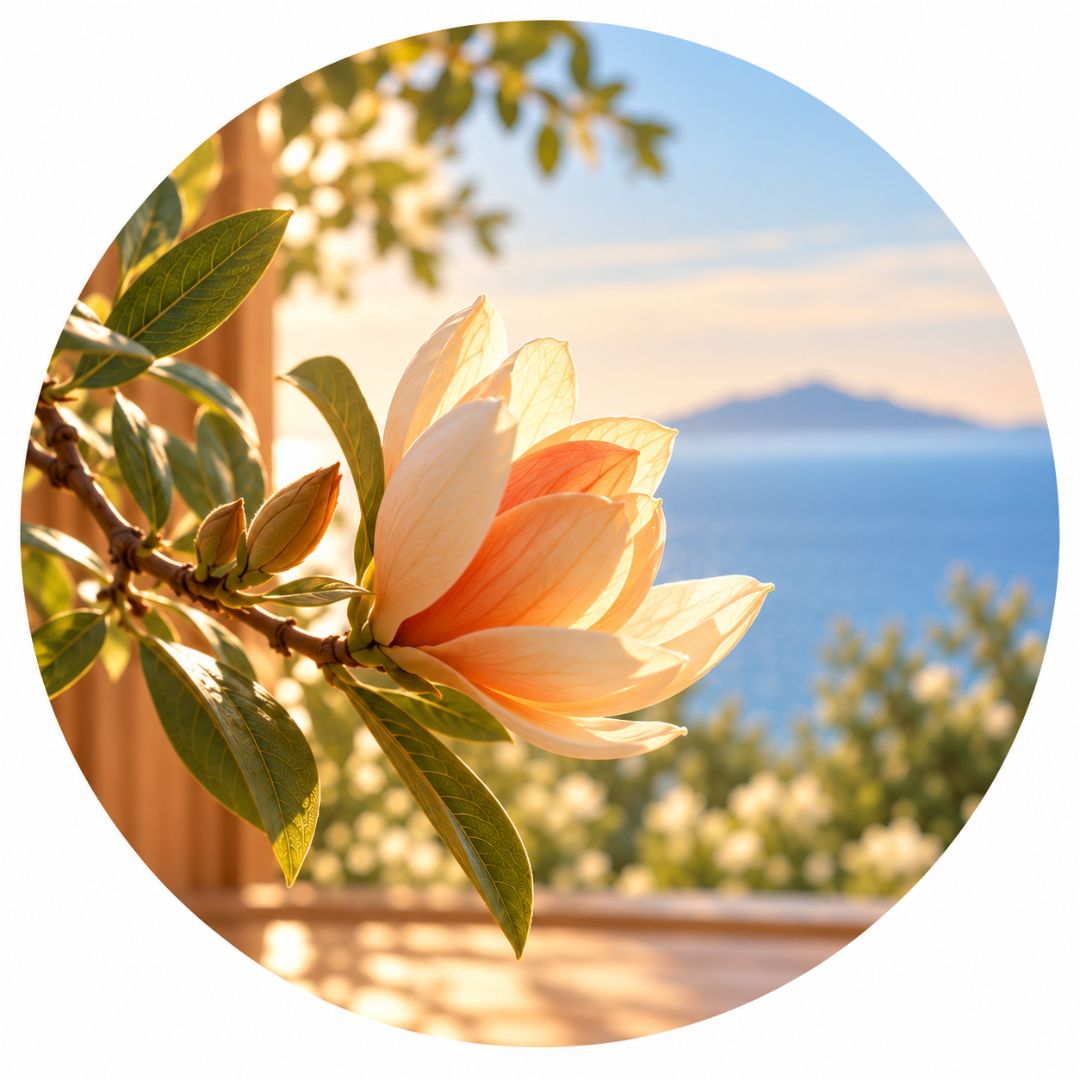 Magnolia dorée sur horizon paisible Une île sous un ciel magnifique